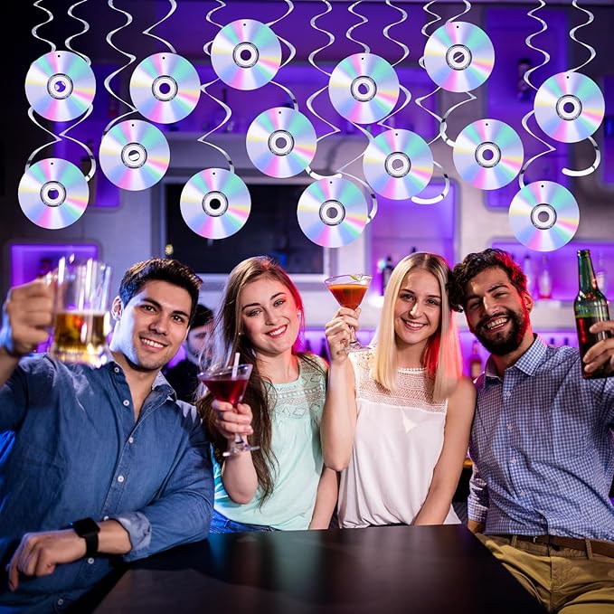 32Pcs 90's Party Decorations, Retro Theme Party Hanging Swirls CD Disco Cutout Wall Decor Sign for Music Party Y2k 1990's 2000s Birthday Dance Party Favors Supplies