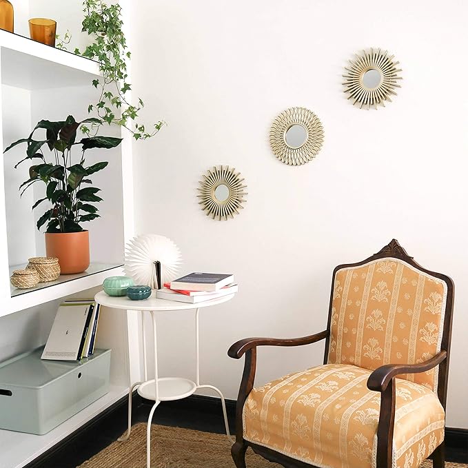 BONNYCO Gold Mirrors for Wall Pack of 3, Round Wall Mirrors Bedroom Room and Home Decor. Espejos Decorativos de Pared Sala Dormitorio, Modern Minimalist Decor Vintage, Chic. Gifts for Women Mums