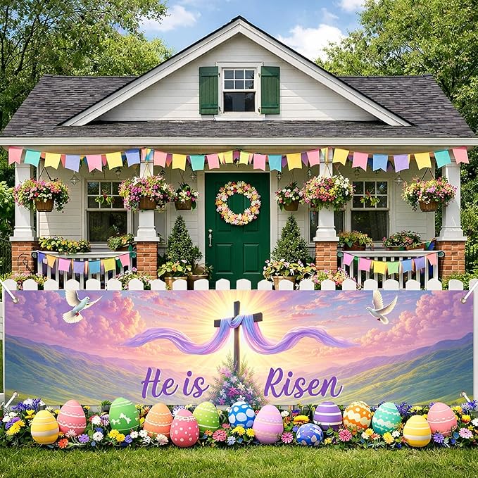 Easter Resurrection Banner He Is Risen Christian Spring Decor 78 x 17 Inch Religious Easter Banner for Church Yard Fence Door Wall Indoor Outdoor Faith Celebration Display