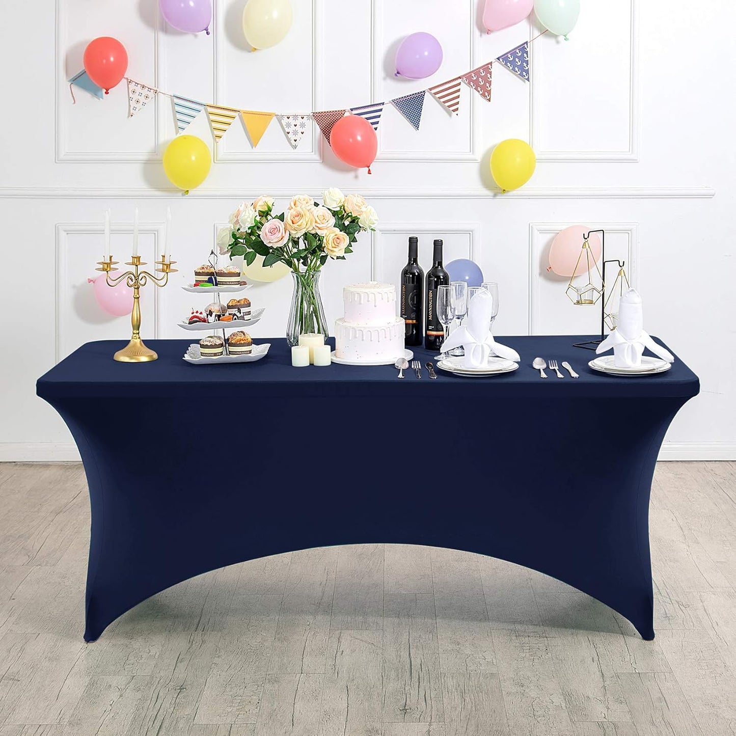 2Pack Spandex Table Cover for 4FT or 6ft or 9ft Table Universal Fitted Stretch Tablecloth for Party, Banquet, Wedding and Events-Navy