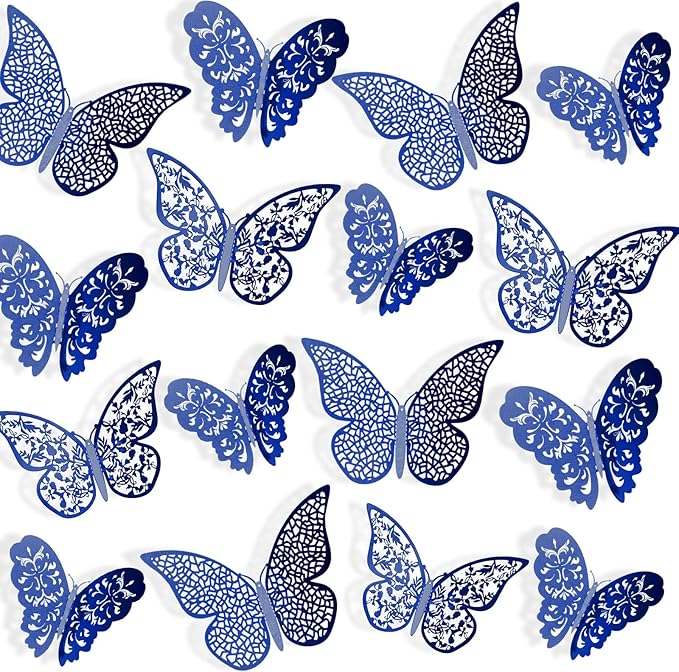 Bememo 72 Pieces 3D Butterfly Wall Decals Sticker Decal Wall Decor Art Decorative Sticker 3 Sizes for Room Offices Bedroom Bathroom Living Room Decor(Sapphire Blue)