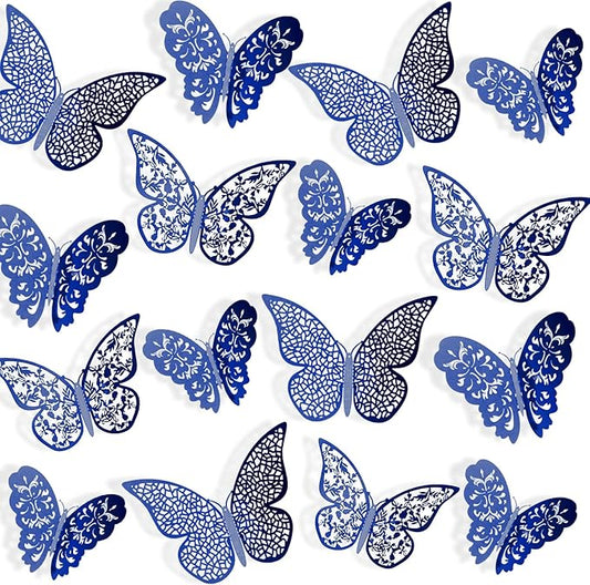 Bememo 72 Pieces 3D Butterfly Wall Decals Sticker Decal Wall Decor Art Decorative Sticker 3 Sizes for Room Offices Bedroom Bathroom Living Room Decor(Sapphire Blue)