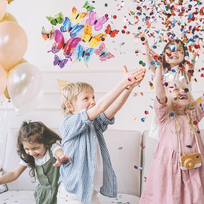 Butterfly Wall Décor 72 PCS, 3D Butterflies Stickers for Party Decorations with Magnets(Colorful, 72)