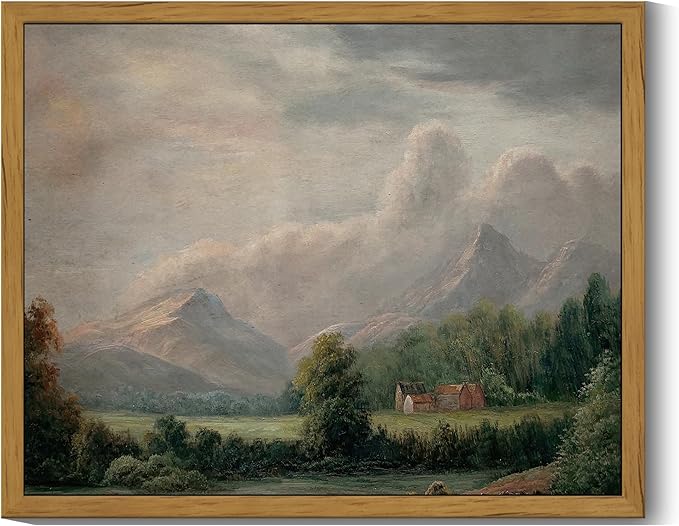 SHENIFY Vintage Framed Wall Art Rustic Cottage Country Riverside Landscape Scenery Home Decor Retro Mountain Decorations for Farmhouse Bedroom Ready to Hang Wall Artwork - 8x10in Natural Framed