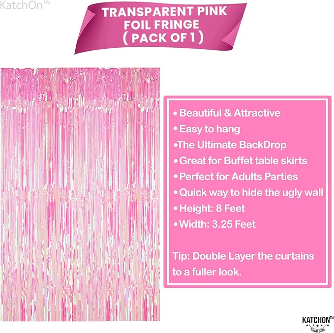 KatchOn, XtraLarge Iridescent Pink Backdrop Curtain - 3.2x8 Feet | Iridescent Pink Streamers for Valentines Day Decorations, Bachelorette Party Decor | Ramadan Decorations, Galentines Decoration