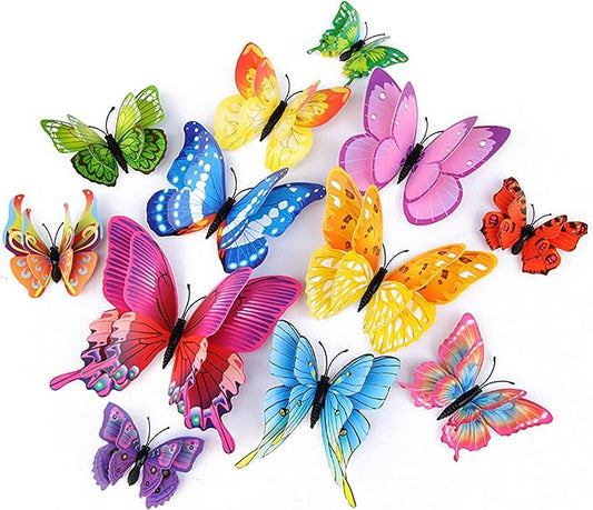 Butterfly Wall Décor 72 PCS, 3D Butterflies Stickers for Party Decorations with Magnets(Colorful, 72)