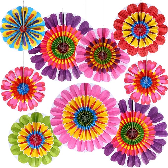 Outus Flower Hanging Decorations Fall Paper Fans Classroom Ceiling Wall Decor Colorful Bloom Paper Fan for Wedding Birthday Birthday Party Supplies(27 Pcs,Spring Flower)