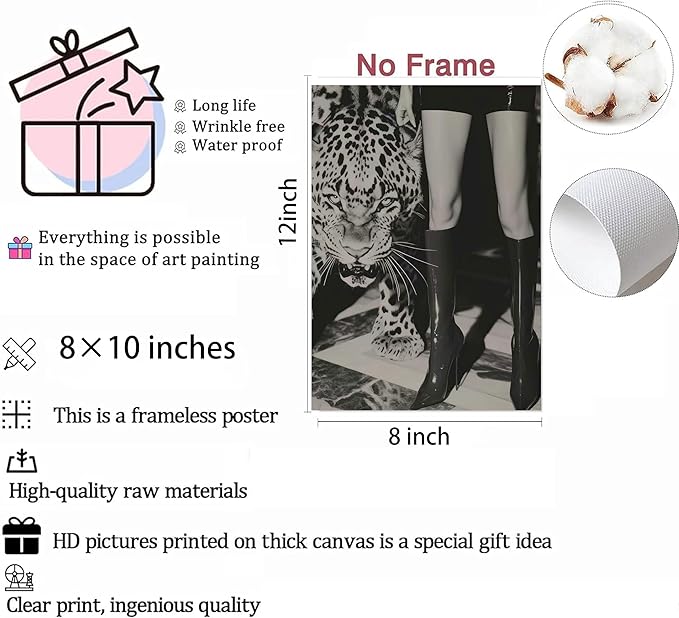 6pcs Trendy Leopard Wall Art Neutral Black And White Cheetah Paintings Martini Lucky Posters Prints Poker Preppy Fashion Luxury Wall Decor For Girly Bedroom Apartment Dorm Decoration(Unframed)