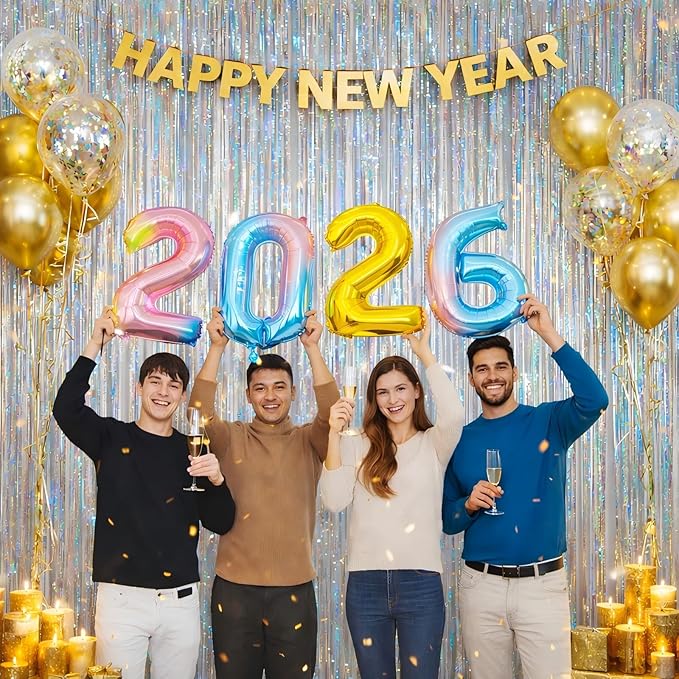 Foil Fringe Curtains New Years Eve Party Supplies 2026 - Melsan 3 Pack 3.2 x 8.2 ft Silver Tinsel Curtain Photo Backdrop for Birthday Party or Disco Party Decorations