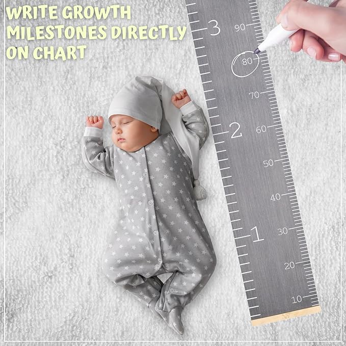 Growth Chart for Wall - Height Chart for Toddlers (79” x 7.9”) - Canvas Kids Tape Measure Chart - Growth Chart for Kids w/Wood Frame Panel - Neutral Color Height Measurement for Wall & Home Décor