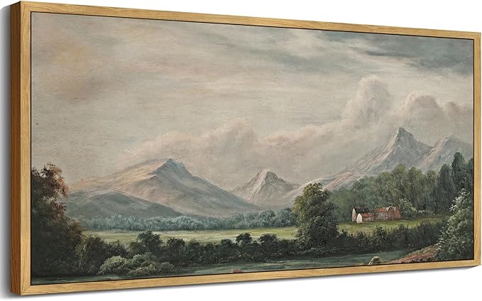 SHENIFY Vintage Framed Wall Art Rustic Cottage Country Riverside Landscape Scenery Home Decor Retro Mountain Decorations for Bedroom Ready to Hang Wall Artwork - 20x40in Natural Framed