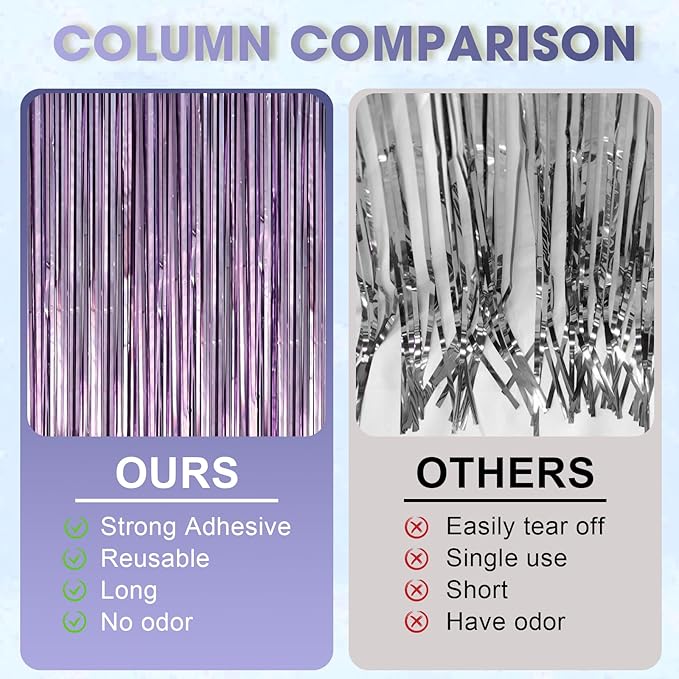 3.3 x 6.6 ft Foil Fringe Backdrop Curtains, Tinsel Streamers Party Decorations, Fringe Backdrop for Birthday, Baby Shower, Gender Reveal, Graduation (6, Light Purple)