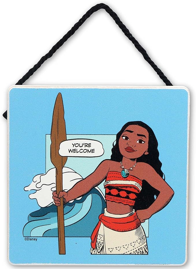 Disney Princess Moana You're Welcome Hanging Wood Wall Decor - Fun Moana Comic Strip Style Sign for Home