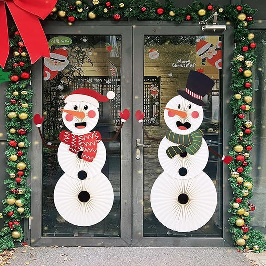 Christmas Hanging Paper Fans Decoration Classroom Christmas Decorations Xmas Bulletin Board Decorations with Fun Snowman for Xmas Holiday Winter Backdrops Wall Party Supply