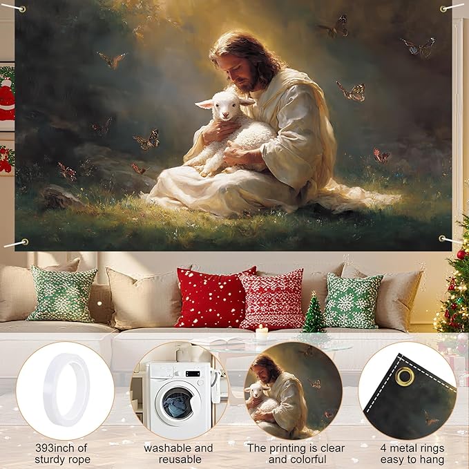 Jesus Lamb Backdrop 71x43Inch Christmas Banner Nativity Xmas Decorations Party Decor Christmas Photo Backdrop