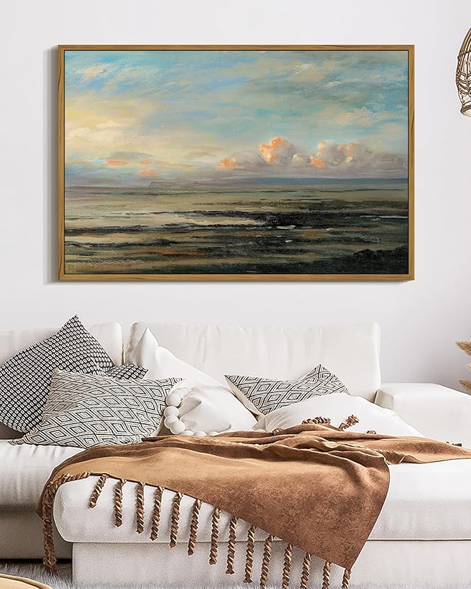 SHENIFY Vintage Framed Wall Art Coastal Sky Landscape Scenery Rustic Home Decor Retro Decorations for Farmhouse Hallway Bedroom Ready to Hang Wall Artwork - 16x24in Natural Framed