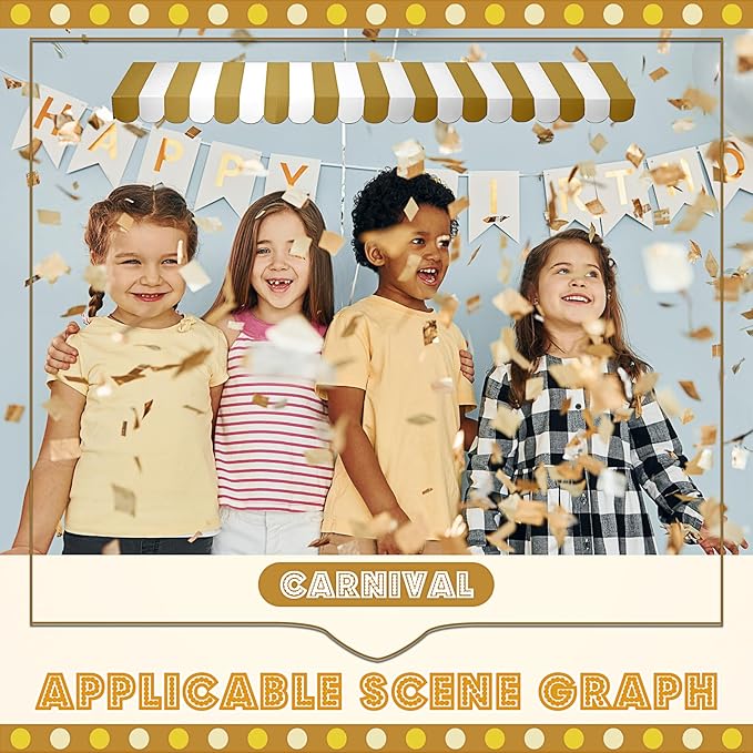 Boao 4 Pack Circus Awning Decoration 3D Stripe Cardboard Awning Carnival Wall Decor Circus Party Favors for Lemonade Stand Bakery Ice Cream Truck Bulletin Board Decor(Gold and White)