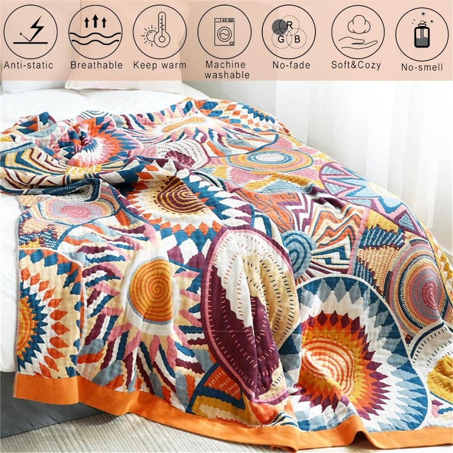 MSGKV Boho Throw Blanket for Bed Couch,100% Cotton Throw Blankets 80''x 90'' Mexican Super Soft Blanket Travel Picnic Blankets Versatile Knit Woven Blanket Boho Decor