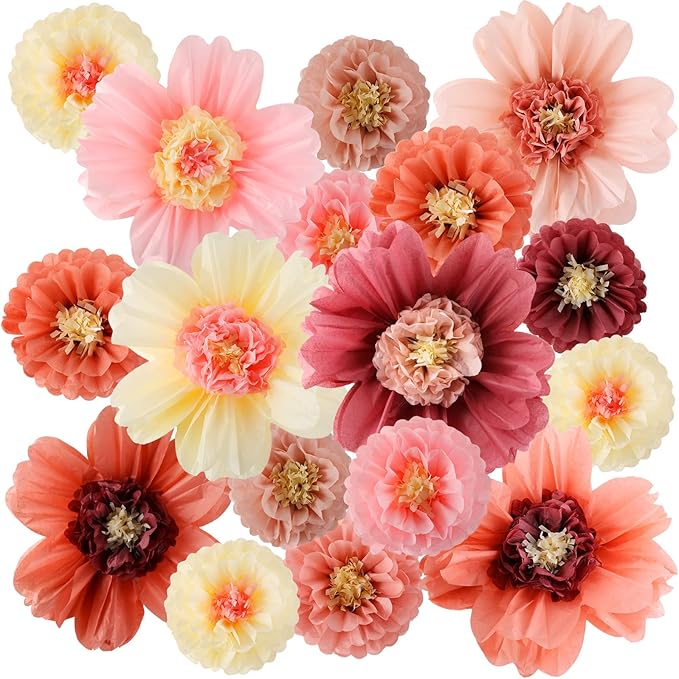 Crowye 36 Pcs Large Colorful Tissue Paper Flowers Decorations 20" Giant Fiesta Craft Crepe Paper Flowers for Wall Decor Backdrop Mexican Wedding Birthday Carnival Party (Vintage Color)