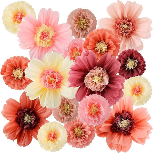 Crowye 36 Pcs Large Colorful Tissue Paper Flowers Decorations 20" Giant Fiesta Craft Crepe Paper Flowers for Wall Decor Backdrop Mexican Wedding Birthday Carnival Party (Vintage Color)