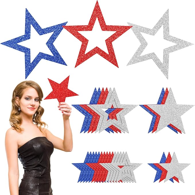 30 Pcs Large American 250th Anniversary Star Cutouts Paper Decorations 3 Sizes 6" 9.8" 10.6" Double Printed Patriotic Star Cardboard Wall Decor for Festival Graduation Party Bulletin Board Decor