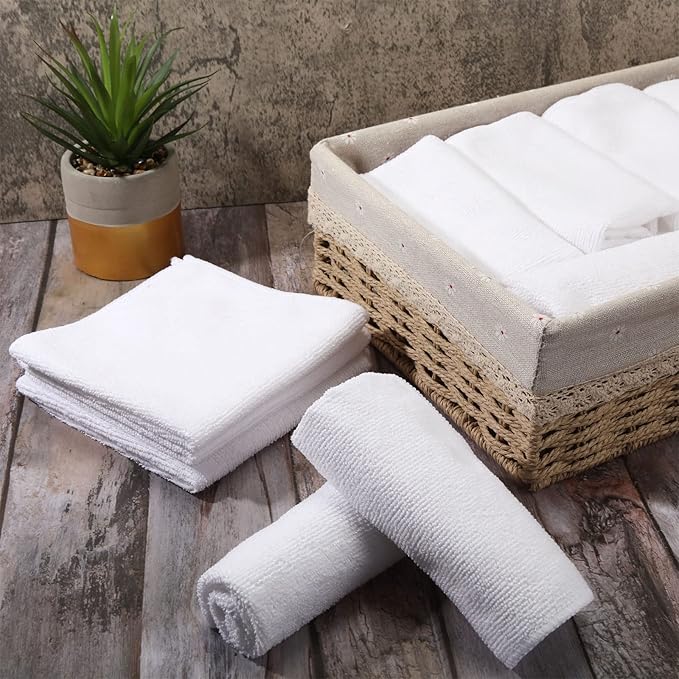 Macarrie 200 Pieces Microfiber Cleaning Cloths Bulk Absorbent Microfiber Towels Reusable Lint-Free Streak Free Wash Rags for House Kitchen Office Restaurants Bar Shop Car, 12 x 12 Inches (White)
