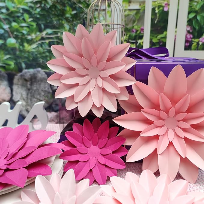 3D Paper Flower for Wall Wedding Backdrop Bridal Shower Party Centerpieces Home Wall Decor Pack of 9 (Pink)