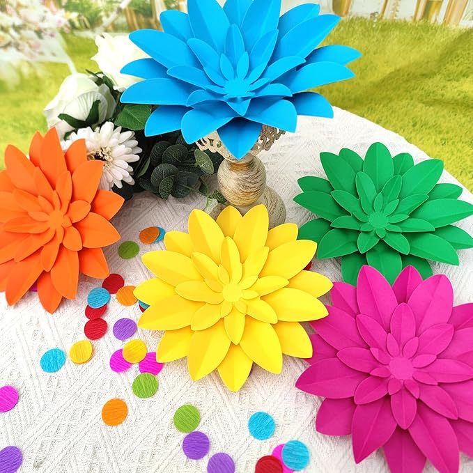 Rainbow 3D Paper Flower 9 inch Classroom Decorative Wall for Baby Kids Nursery Shower Decor Birthday Backdrop Photography Prop Pack of 7