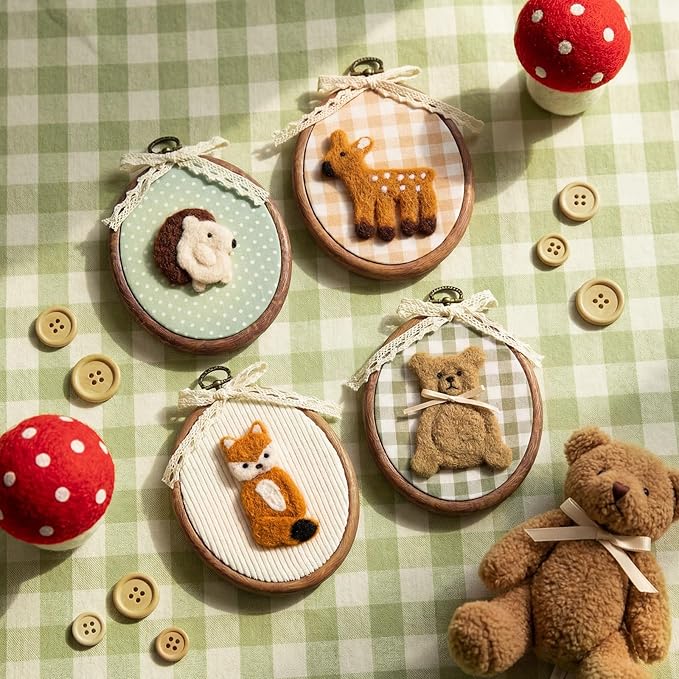 Soulchen 4 Pcs 5 x 6 Inch Felted Nursery Wall Decor with Bear Fox Deer Hedgehog Cute Animal Wall Art Decorative Artwork for Nursery Bathroom Living Room Baby Room Bedroom Farmhouse Decoration