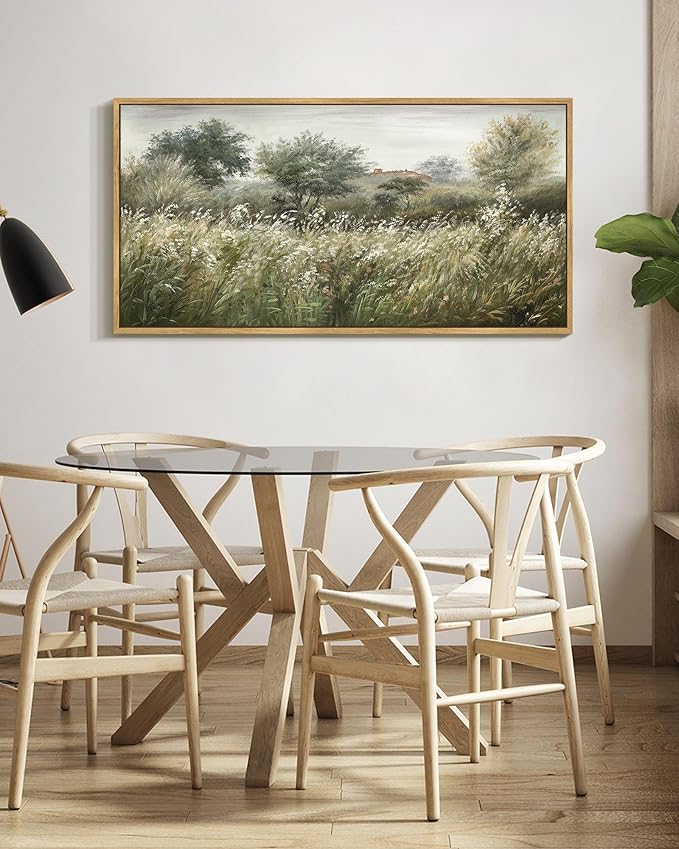 SHENIFY Vintage Landscape Framed Wall Art Meadow Scenery Farmhouse Decor Retro Painting for Bedroom Living Room Ready to Hang Wall Artwork - 20x40in Natural Framed