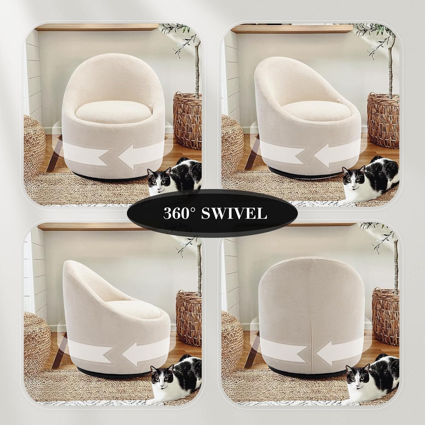 COLAMY Swivel Accent Chair, 360° Swivel Chair with Hidden Storage, Modern Small Barrel Swivel Armchair for Living Room/Bedroom, Beige