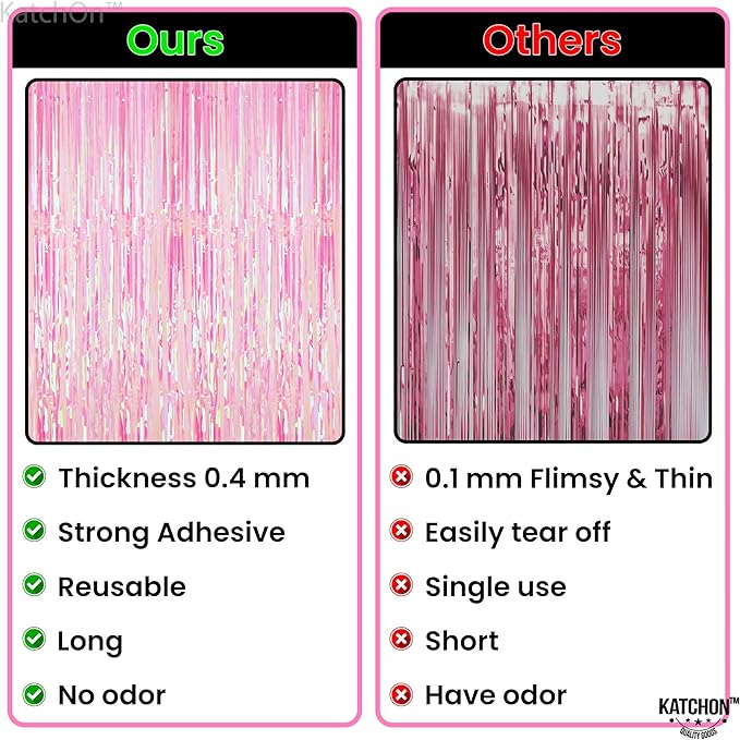 KatchOn, XtraLarge Iridescent Pink Backdrop Curtain - 3.2x8 Feet | Iridescent Pink Streamers for Valentines Day Decorations, Bachelorette Party Decor | Ramadan Decorations, Galentines Decoration