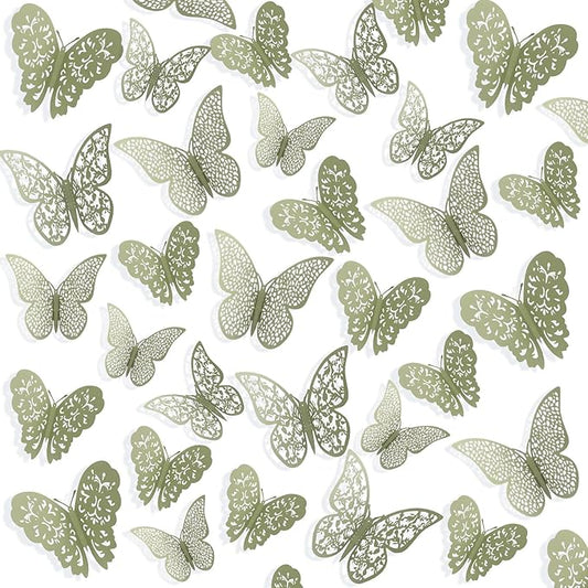 Bememo 72 Pieces 3D Butterfly Wall Decals Sticker Decal Wall Decor Art Decorative Sticker 3 Sizes for Room Offices Bedroom Bathroom Living Room Decor(Sage Green)