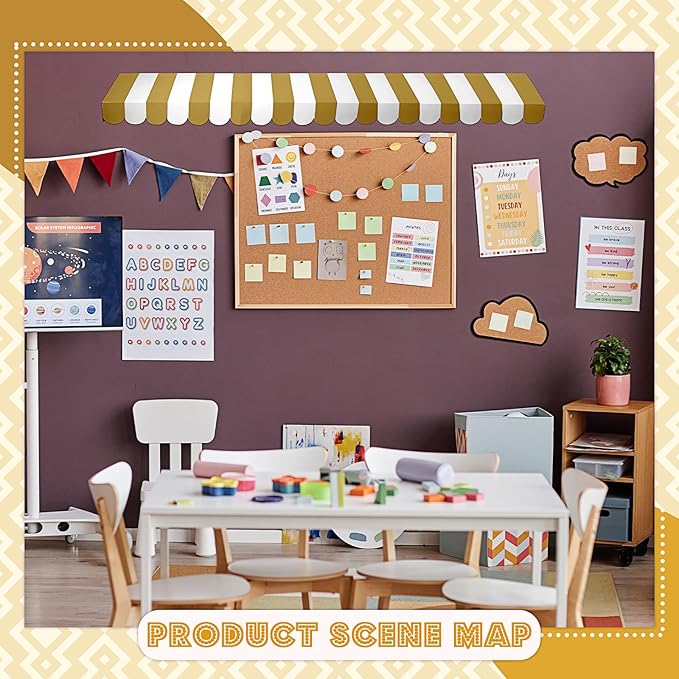Boao 4 Pack Circus Awning Decoration 3D Stripe Cardboard Awning Carnival Wall Decor Circus Party Favors for Lemonade Stand Bakery Ice Cream Truck Bulletin Board Decor(Gold and White)