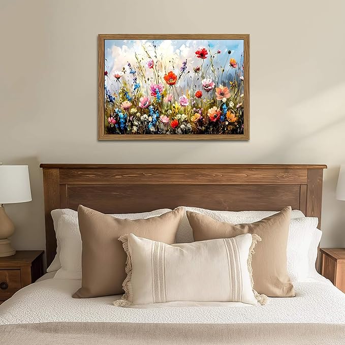 Framed Nature Floral Canvas Wall Art for Living Room - Colorful Flowers Botanical Wall Decor, Floral Market Watercolour Pictures Prints for Bedroom Bathroom Home Decor 16x24 inch