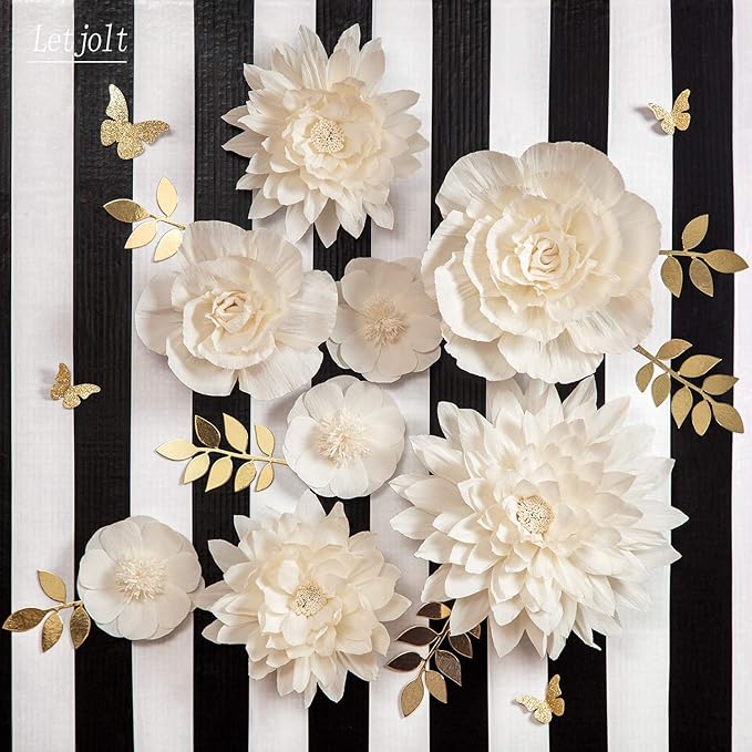 Paper Leaves Set Decor Flower Golden Decorations for Decals Family Tree Photo Wall Crafts Leaf Glitter Butterfly Baby Shower Backdrop Nursery 16pcs