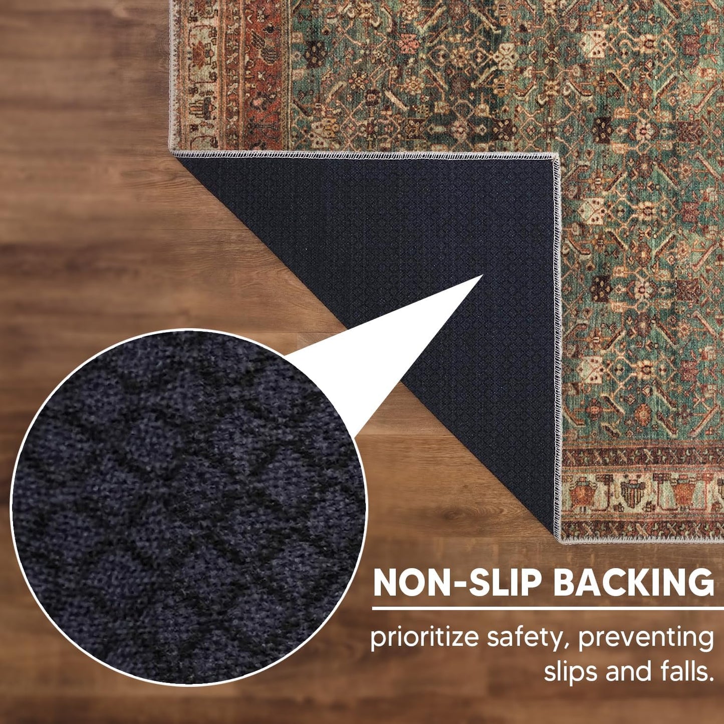 Keen Home Design 6x9 Rug - Machine Washable Area Rug with Non-Slip Backing, Ideal for Living Room, Dining Room, Bedroom - Vintage, Easy Clean, Durable, Low Pile Rug - (6' x 9')