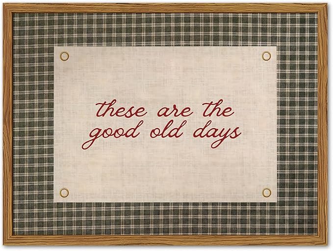 Framed These Are The Good Old Days Wall Art, Vintage Family Inspirational Quote Pictures Wall Decor, Retro Green Gingham Paintings Prints Motivational Home Decor for Living Room Bedroom 12x16 inch