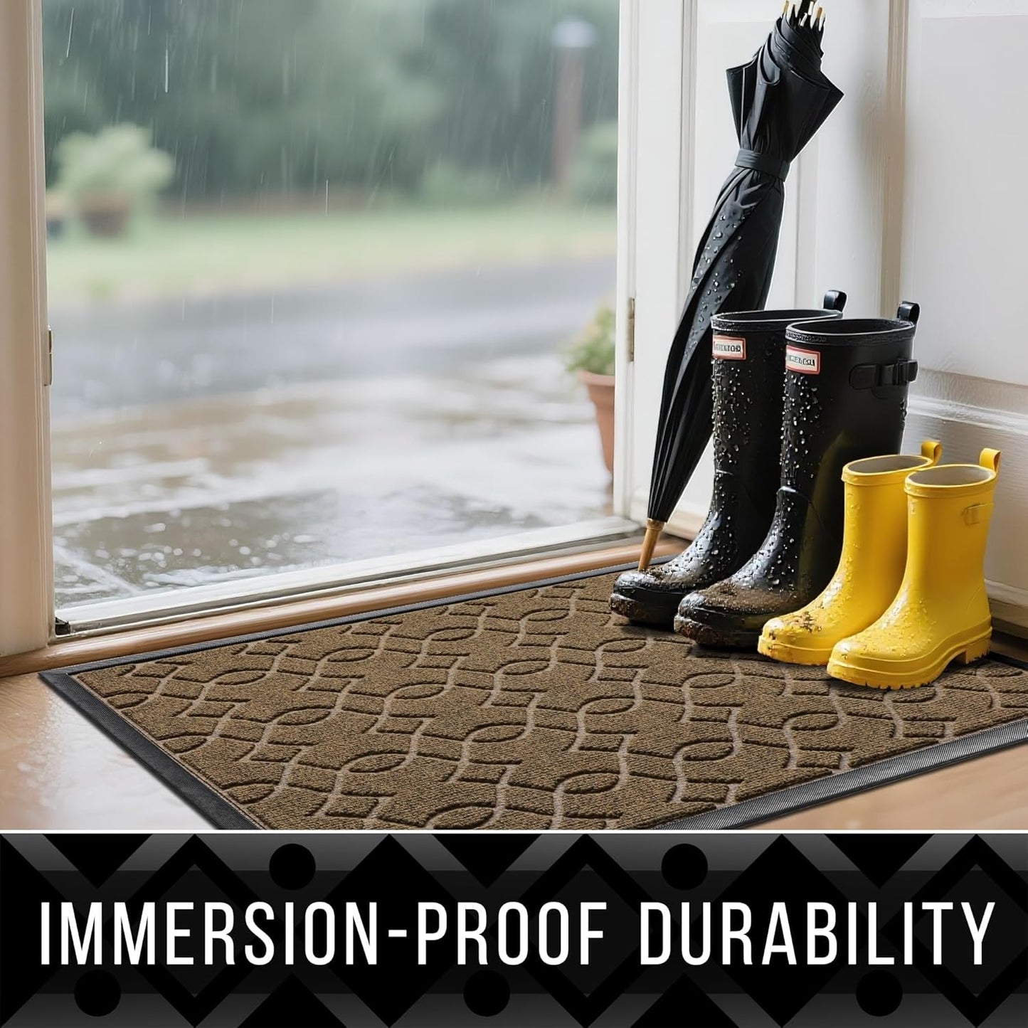 Yimobra Front Door Mat Outdoor Indoor 47x32, All-Season, All-Weather, Heavy Duty Welcome Door Mats Outside Entrance, Non Slip Porch Patio Entrance Mat, Brown