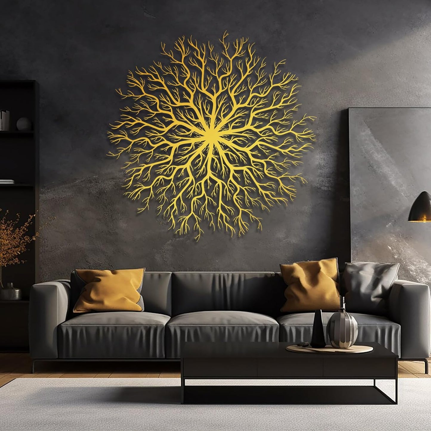 Tree of Life Metal Wall Art, Metal Tree Wall Art, Large Round Sculpture, Round Branch Wall Decor, Large Branch Artwork, Nature Sign, Wall Decor for Living Room, Housewarming Gift (Gold, 19"x19"|47x47cm)