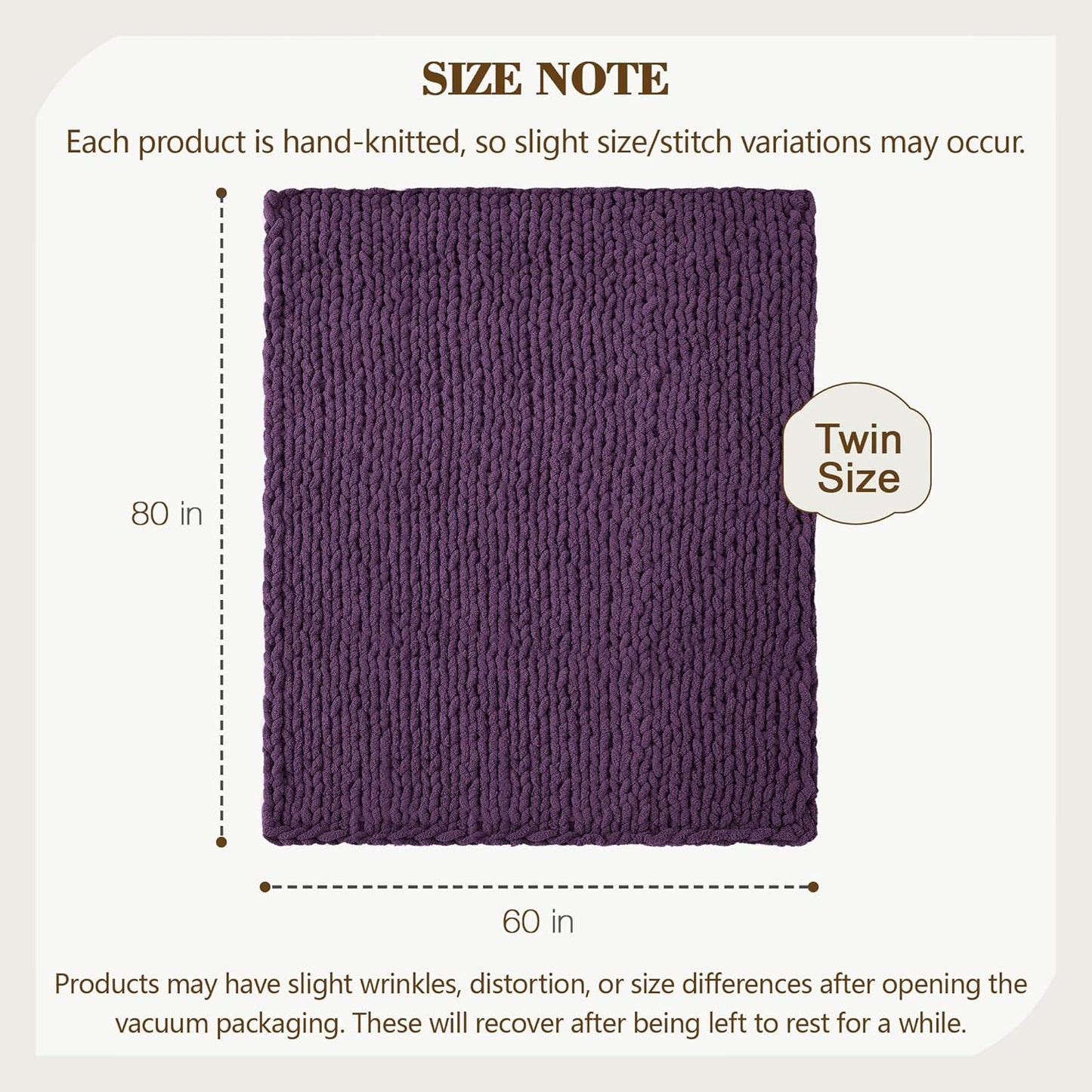 Carriediosa Chunky Knit Throw Blanket 60" X 80" Twin, 100% Hand Made Large Chenille Loop Yarn Soft Fluffy Throws for Couch Sofa Bed, Big Crochet Cozy Heavy Thick Cable Woven Blanket, Dark Purple
