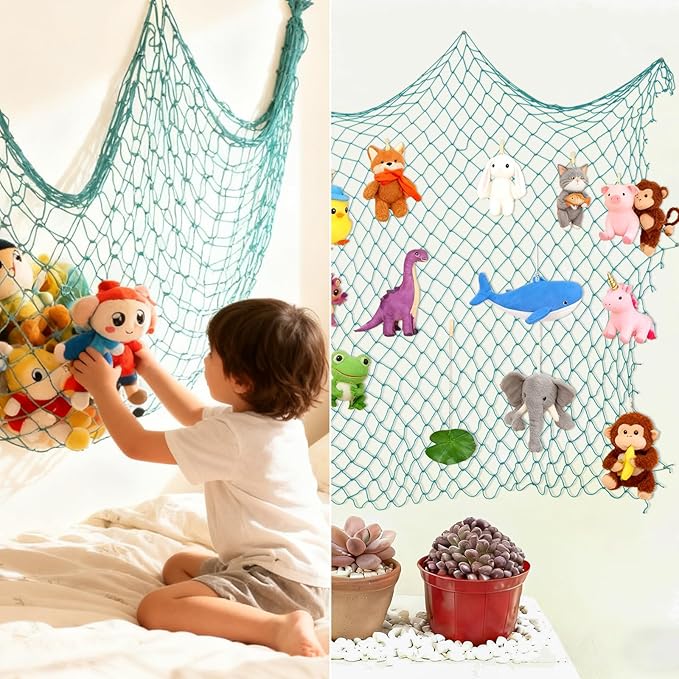 1 Pack Decorative Fishing Net, Patioland 5x10 ft Large Aqua Fish Net Decor for Wall, Photo Display, Nautical Mermaid Pirate Ocean Themed Beach Hawaii Under the Sea Party Decorations