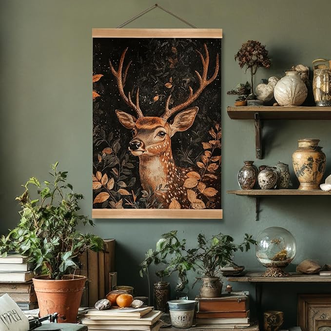ZTGDA Vintage Deer Poster – William Morris Inspired Buck Wall Art, Gothic Animal Canvas Painting, Mid-Century & Dark Academia Decor for Office or Home, Best Father Day Gift (Deer-02)