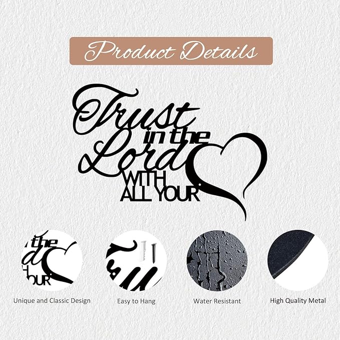 ESTART Trust in the Lord with all Your Heart Metal Sign, Metal Bible Verses Wall Art, Religious Quotes Wall Decor, Inspirational Love Theme Hanging Sign for Home Dining Room Kitchen Door Decorations