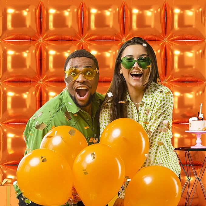 NISOCY Thanksgiving Fall Balloons 25PCS Orange Square Foil Balloons Wall Backdrop Double Sided Orange Balloon Tunnel Arch Kit for Birthday Graduation Wedding Halloween Baby Shower Party Decorations