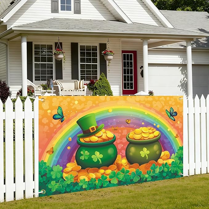 St Patricks Day Banner Backdrop 71"x43" St Patrick's Day Decorations Shamrocks Happy St. Patrick's Day Holiday Backdrop for Indoor Outdoor Party