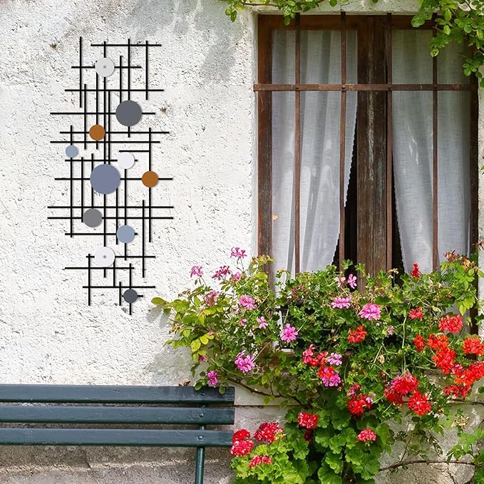 ruelen Set of 2 Minimalist Geometric Wall Decor - Modern Metal Wall Art for Living Room, Bedroom & Office – Abstract 2D Design in Dark Colorful Style