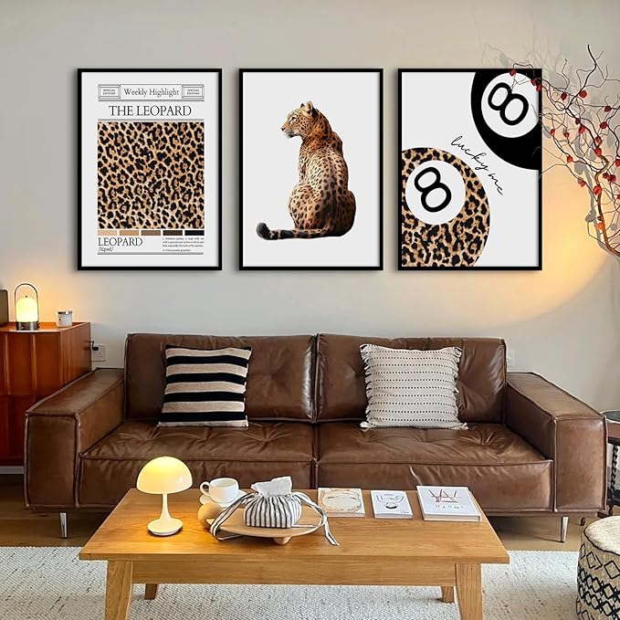 Lhoiplme Trendy Leopard Wall Art Cheetah Print Canvas Wall Decor 8 Ball Poster Preppy Room Aesthetic Pictures Funky Coquette Vintage Prints Y2k Fashion Lucky Posters for Bedroom 24x36x3 Inch Unframed