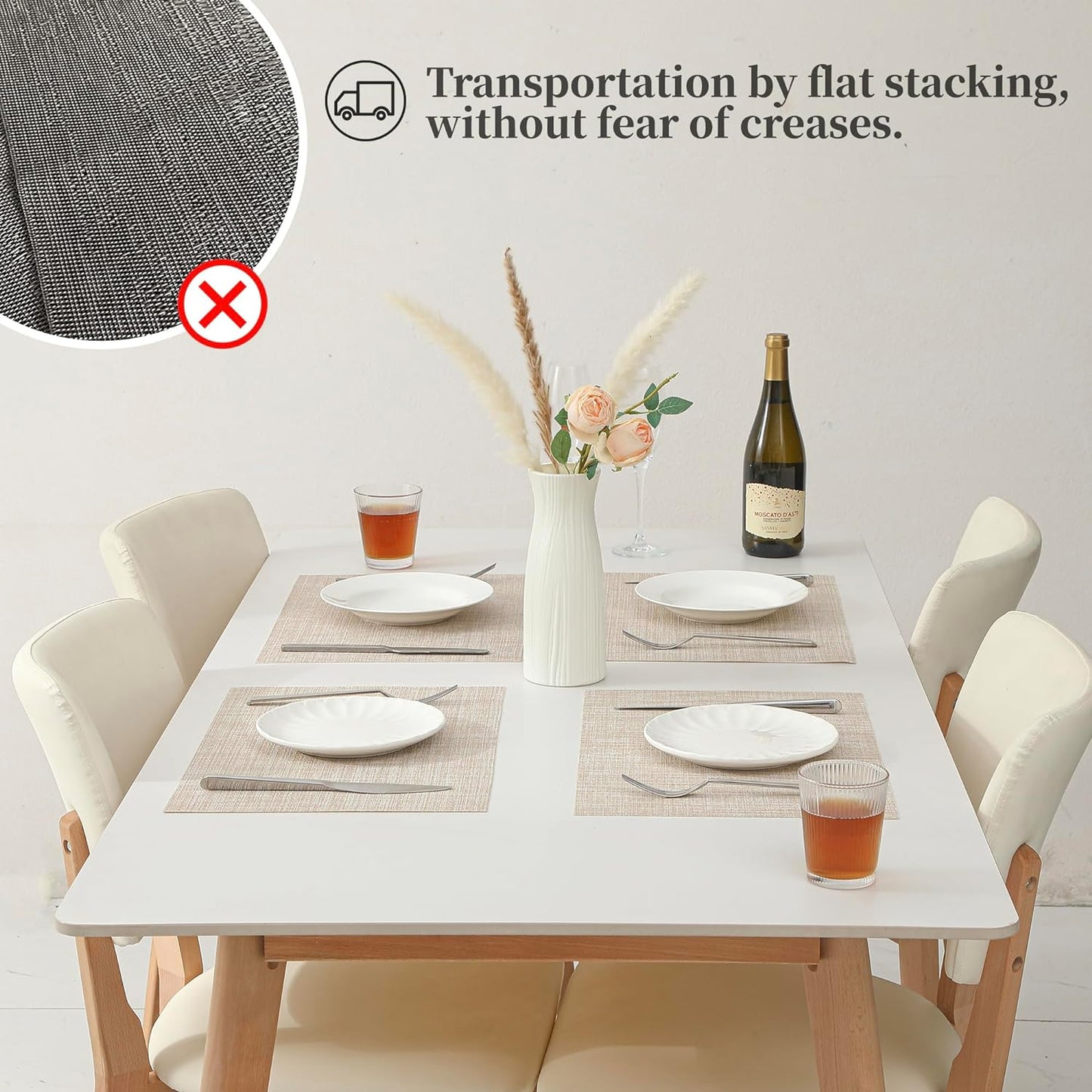 Leetaltree Beige Placemats Set of 24 - Heat Resistant Non-Slip Place mats for Dining Table, Washable Durable PVC Vinyl Woven Table Mats（Beige, 24）