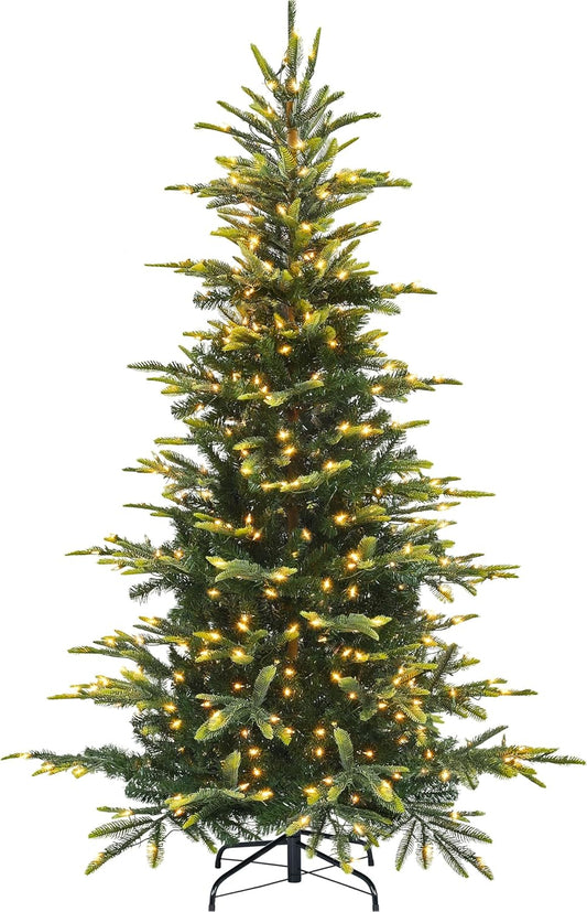 Yaheetech 6ft Pre-lit Aspen Fir Artificial Christmas Tree with 400 Incandescent Warm Lights Full Prelighted Xmas Tree w/828 Branch Tips & Foldable Stand for Home Holiday Decor, Green